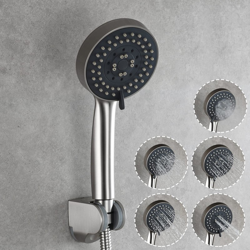 Tecmolog BS144NAF Brushed Nickel Shower Head with 5 Jet Types