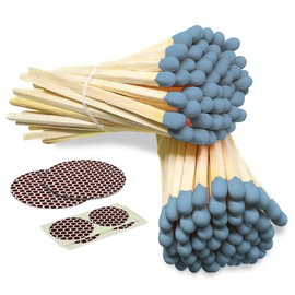 4" Steel Blue Matches (100 Count, with Striking Stickers Included) | Decorative Unique & Fun for Your Home, Gifts, Accessories & Events | Premium Long Wood Safety Matches by Thankful Greetings