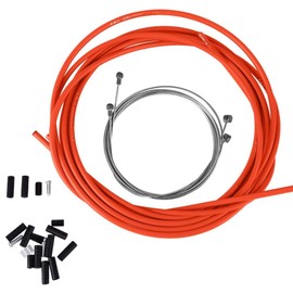 Keenso Bicycle Gear Cable and Brake Cable Set, Universal Bicycle 5 mm Brake Cable + 4 mm Gear Cable + 1.1 m and 1.7 mm Brake Line with Caps (Orange)