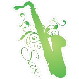 CafePress SaxophoneGlow Green Medium Die Cut Sticker, 5.75" x 5.75" Matte Finish
