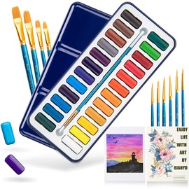 Bianyo Watercolor Paint Set with 24 Colors &10 Watercolor Brushes Gift Case