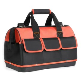 OSKOPWRC Heavy-Duty 14" Tool Bag | 16-Pocket Foldable Carry Tote with Large Capacity, Waterproof Design, and Adjustable Shoulder Strap for Mechanics and Engineers Red