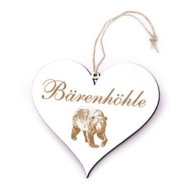 Wooden Heart Sign Engraved Bear Cave Decorative Sign for Hanging 13 x 12 cm | Dekolando Home Accessories