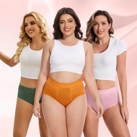 ToVii Incontinence Period Underwear for Women Heavy Flow Washable Leak Proof Underwear High Waist&Full Coverage Period Panties Black+Orange+Pink L 5-Pack
