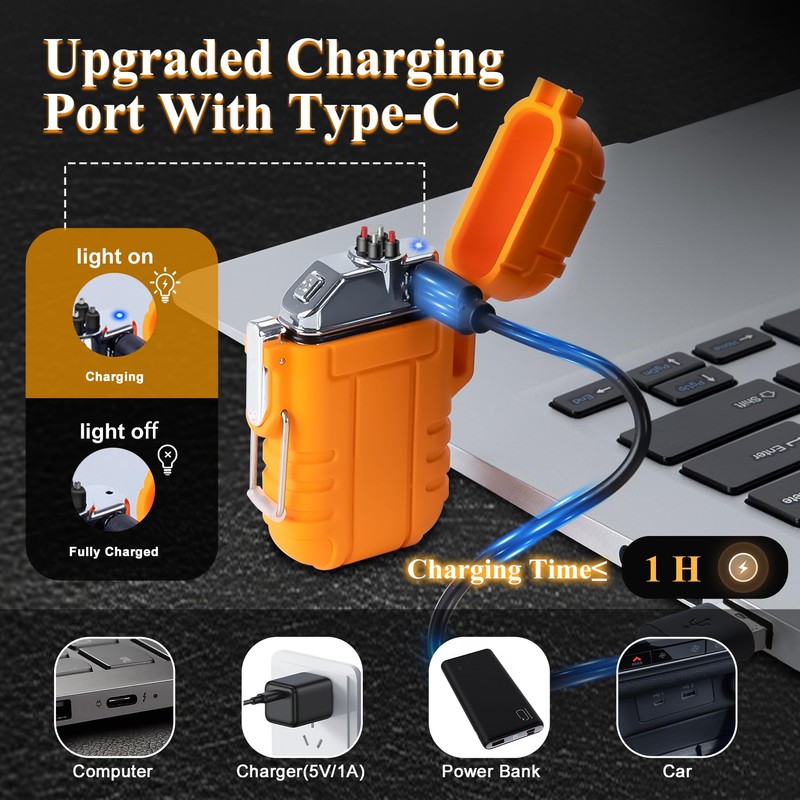 LcFun Electric Lighter - USB C Rechargeable, Windproof, Waterproof Flameless