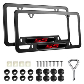 2 Pack Black Aluminum Alloy License Plate Frames Compatible with Chevy Camaro SS, Rustproof Automotive License Plate Cover, Premium Car Tag Holder with 4 Holes