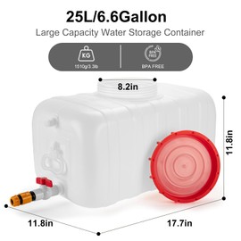 Water Storage Container for Camping, 6.6 Gallon Water Tank with Faucet, Portable First Aid Water Storage for Outdoor Hiking, RV, Autonomous Driving Tour, 17.7 x 11.8 x 11.8in