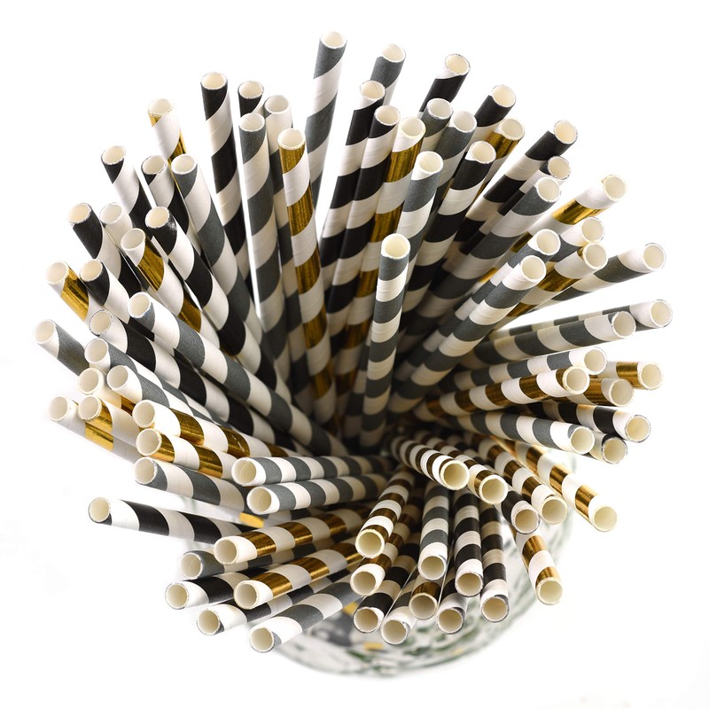 Norpro Paper Drinking Straws (100 Pack), 100% Biodegradable-Black, Gold and
