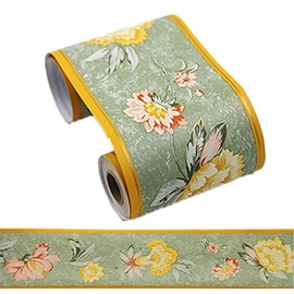 Peel Stick Green Floral Wallpaper Border Self Adhesive Elegant Molding Wall Ceiling Decorative Border Sticker for Bathroom Living Room Kitchen 4inch by 32.8ft