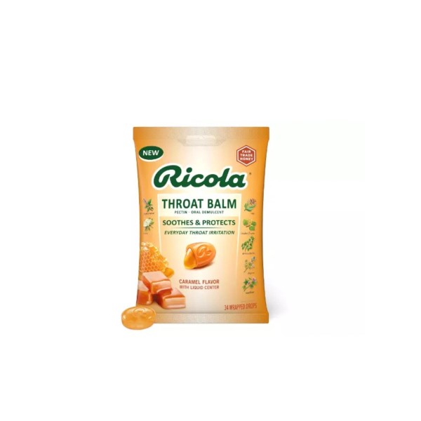 branded Ricola Throat Balm, Caramel Flavor Drops, 34 Count Exp