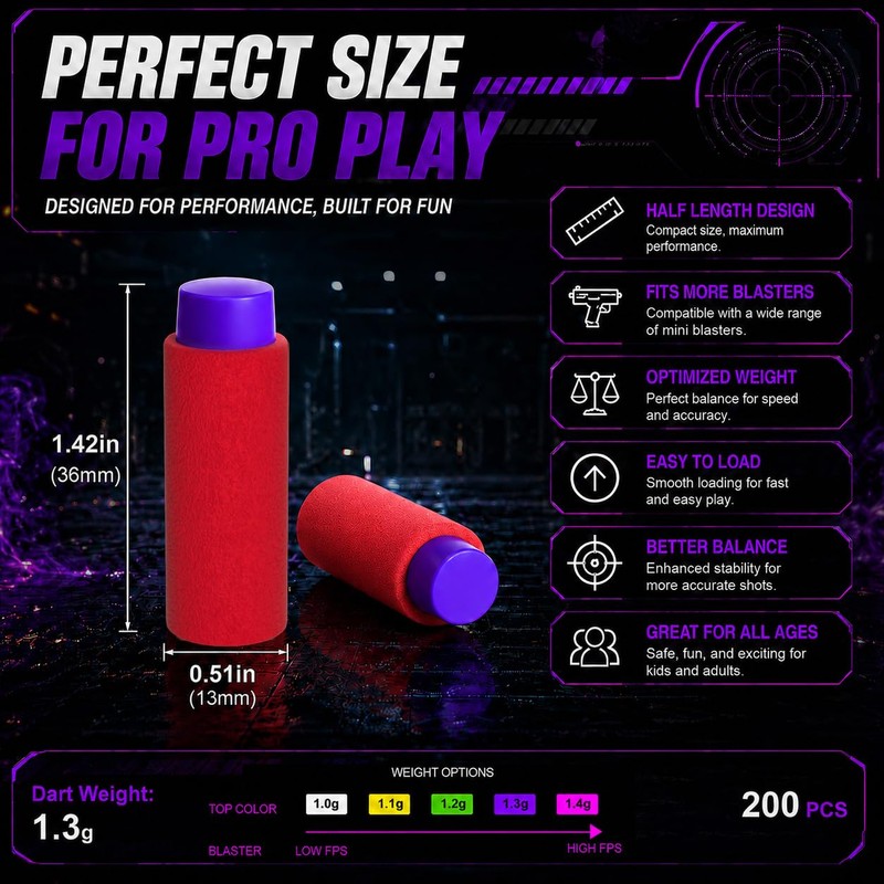 OIMIO Half Length Short Darts 200PCS Compatible with Nerf Pro,