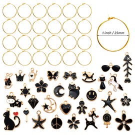 24 colgantes y marcadores de vidrio, marcadores identificadores de copas de vino, etiquetas para Navidad, Acción de Gracias, Pascua, decoraciones de fiesta de cumpleaños, Metal, gotas de aceite