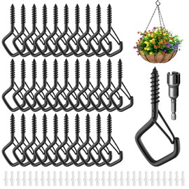 mizikuu Pack of 32 Screw Hooks, Stainless Steel, Hook Screws with Safety Black Hooks for Screwing in Hooks, Ceiling Hooks, Wall Hooks for Hanging, Pot Plants, Fairy Lights, Wind Chimes, Bird Houses
