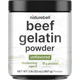 NatureBell Beef Gelatin Powder, 2 lb – Unflavored Bovine Gelatin – Natural Thickening Agent for Cooking, Baking, Gummies & Desserts – 9g Protein Per Serving – Gluten, Soy & Dairy Free