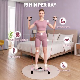 Waist Twisting Machine with LCD Display, Ab Twister Board with 330 lbs Capacity, Waist Twister for Abs, Arms, Hips & Legs Workout, Includes Resistance Bands & Grip Socks (Pink)