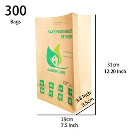 Kitchen Compostable Paper Bag Food Waste Bag Leak Resistant 300 Bags Organic Bag - axGear
