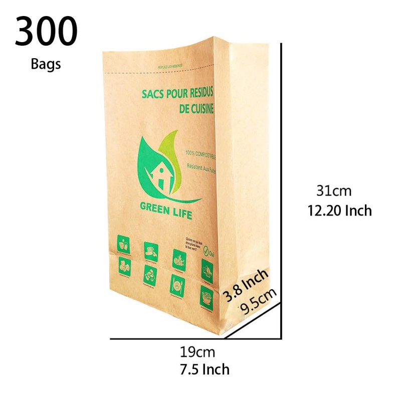Kitchen Compostable Paper Bag Food Waste Bag Leak Resistant 300
