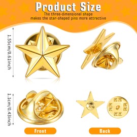 Thinp 20 Pcs Star Pins,Gold Star Pins Bulk Lapel Pins Star Push Pins Gold Glitter Star Backpack Pins Alloy Star Badge Pins for Labor Day 4th of July Memorial Day Veterans Day Theme Party Costume Decor