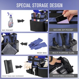 SCAVATA Wearable Cleaning Caddy, Cleaning Caddy Supplies Organizer with Handle & Shoulder Straps for Housekeepers, Under Sink & Car Cleaning Tool Organizers Bag with 4 Foldable Divider (CeruleanBlue)