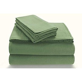Tribeca Living Luxury Solid Flannel Deep Pocket Sheet Set, Green, Queen