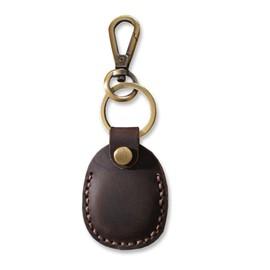 Jurxy Leather AirTag Holder Keychain Key Fob Holder Secure Hidden Air Tag Case Cover Key Chain Ring Fob Accessories Access Airtag Keyring Card Holder Compatible for Airtag Dog Collar - Dark Brown