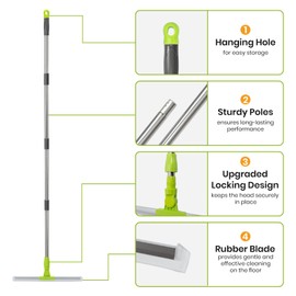 MAVRIZ Floor Squeegee with 59" Long Handle, Squeegee Broom for Floor with 180° Rotating Head, Silicone Magic Broom for Garage Deck Patio Bathroom Kitchen