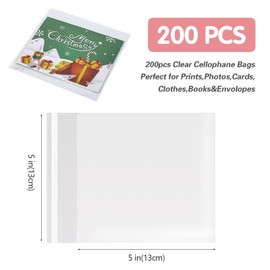 LEOSINDA Self Sealing Cellophane Bags 5x5 inches Cookie Bags 200 Pcs for Gift Giving Clear Resealable Cellophane Bags for Cookie Candy Gift Bakery Prints Photos Cards Party Snack Bags