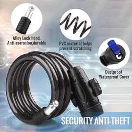 Bike Lock, [4ft/1.2m] Diyife 12mm Bike Security Cable Lock, Steel Coiled Cable Lock with 2 Keys, Heavy Duty Bicycle Lock with Mounting Bracket for Bike Motorcycle Scooter Skateboard Stroller Outdoor