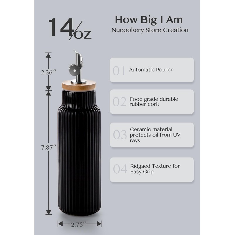 Nucookery Ceramic Olive Oil Dispenser Bottle for Kitchen, 14 oz