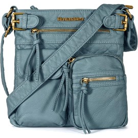 Montana West - Bolso cruzado para mujer, con múltiples bolsillos, tamaño mediano, piel lavada, ultra suave