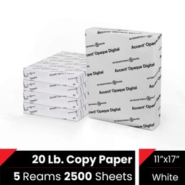 Accent Opaque White Printer Paper, 11” x 17” 20lb Bond/50lb Text Copy Paper – 2,500 Sheets (5 Ream) – Premium Computer Paper with Smooth Finish, 97 Bright, 74gsm – Multipurpose White Paper – 109371C