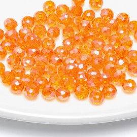 258 Pieces 4mm Crystal Glass Beads Round Multiple Faceted Loose Spacer Faceted Rondelle Glass Beads with Hole Gemstone Glass Beads for DIY Craft Bracelet Necklace Earring Making(Orange Red AB)
