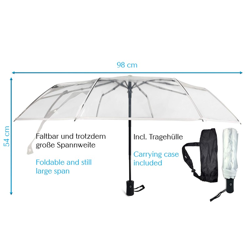 Sternenfunke Umbrella Foldable Transparent Pocket Umbrella, transparent-white
