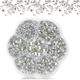 Nail Art Diamond Jewellery, 3000 Pieces Flat Base Round Diamond for Gluing Nail Art Jewellery Glitter Stones Plum Blossom Plate Rhinestones Branches for Nail Art Clothing Shoes DIY Crafts (White)