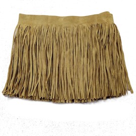 Yalulu 2 Meters Fringe Tassel Trim, Leather Suede Tassel Ribbon, Faux Suede Fringe Trim Embellishment for Handbag Luggage Clothing Sewing Accessories (Camel)