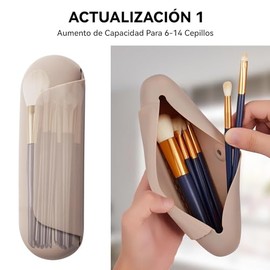 Estuche para Brochas de Maquillaje de Silicona,Soporte para Brochas de Maquillaje Magnético,Cierre Magnético Mejorado,Soporte de viaje Portátil Impermeable para Brochas (Caqui)