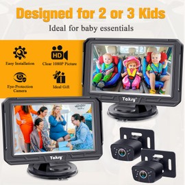 Baby Car Camera 2-Pack for Backseat - HD 1080P Dual Camera, 170° Wide Angle, Night Vision, 360° Rotation, Safe Rear-Facing Infant and Baby Car Mirror, Easy Install Yakry