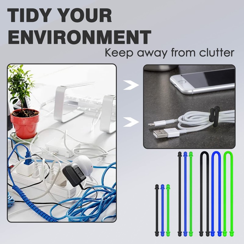 9Pcs Silicone Twist Ties, Steel-Core Rubber Twist Tie Set for