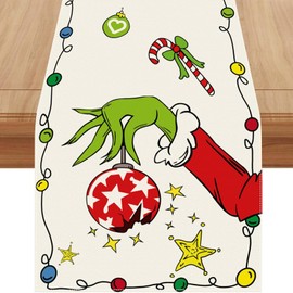 Christmas Table Runner,Christmas Decorations,33×200 CM Long Christmas Table Runners,Christmas Table Runner with Snowflakes Christmas Tree Snowman Pattern for Dining Home Party Decor (2)