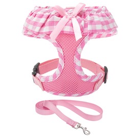 EXPAWLORER Cute Dog Harness and Leash Set - Pink Girl Dog Harness Checkered Step-in Design, Easy Adjustable No-Choke Lightweight Breathable Vest for Puppy Small Dogs Cats Outdoor Walking, X-Small