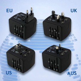 NIERBO Adaptador de Viaje Internacional, Todo en uno Cargador Universal de Adaptador Enchufe, 3 Puertos USB y 1 Tipo C, para el Reino Unido Estados Unidos Australia Europa y Asia(+160 países)