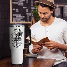 Book Lovers Gifts 40oz Tumbler with Handle and Straw Lid,Vacuum Insulated Leak Proof Tumbler bookish gifts for Women Readers Librarian,Book Accessories Stainless Steel Travel Mug,Bookish Skeleton