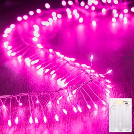 Brightown Battery Operated Fairy Lights, 10Feet 120LEDs Firecracker String Lights Waterproof Silver Wire Starry Firefly Lights for DIY Wreath Home Weeding Indoor Outdoor Christmas Decorations, Pink