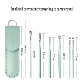 WKHOKI 12 Pcs Ear Pick Earwax Removal Kit, Ear Wax Removal Tool, Stainless Steel Earwax Removal Tool with Leather Storage Box (Black+Green)