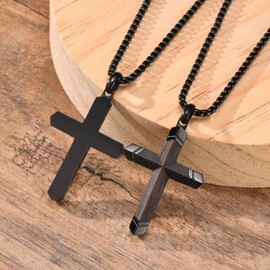 Black Ebony Cross Necklace For Men, Stainless Steel Cross Pendant Christian Jewelry for Men First Communion Confirmation Baptism Religious Gift to Son Father Brother Husband Boyfriend for Him