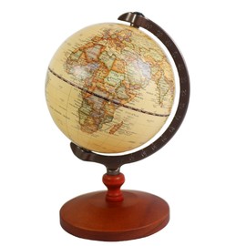 KiaoTime 5 inch Diameter Brown Vintage World Globe Antique Decorative Desktop Globe Rotating Earth Geography Globe Wooden Base Educational Globe Wedding School Children Gift (Brown with Wood Base)