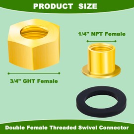 Brass Bushing 4-Pack 1/4" NPT Female to 3/4" GHT Female Garden Hose Reducer Swivel Connector – Double Female Threaded Adapter for Air Compressor, Pressure Washer, and Garden Hoses (4-Pack Connector)