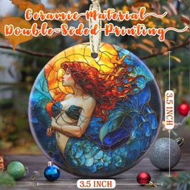 3.5 Inch Ceramic Mermaid Ornament, Christmas Ornament, Christmas Decoration, Christmas Tree Ornament, Heirloom Keepsake, Gift Exchange, Gift Idea, Bauble Present