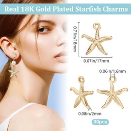Beebeecraft 1 Box 30Pcs Starfish Charms Bulk Real 18K Gold Plated Alloy Sea Ocean Beach Animals Starfishes Mini Dangle Pendant Charm for Jewelry Making Pendants Necklace Bracelet DIY Crafts Supplies