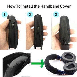 ATH M50X Headband Cover Replacement Headband Protector with Zippe for ATH M50X M50 M40X M40 M30X M20X Headphones Replacement Headband Cushion Pad(Black + No Tool Needed)